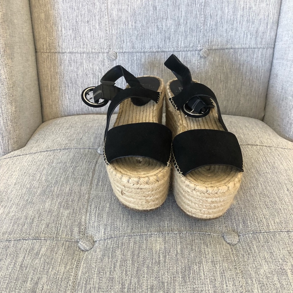 Marc Fisher black suede espadrille platform wedges